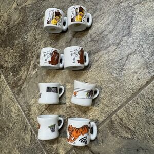 Vintage Set Of 8 Mini Ceramic Cartoon Mugs,‎ 1.25" Tall Bubblegum Machine Toys